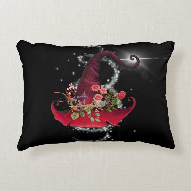 Vintage Red Witch Hat Sparkly Black Accent Pillow (Front)