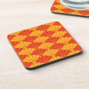 Vintage Red Yellow Kiku Chrysanthemum Mon Pattern  Coaster