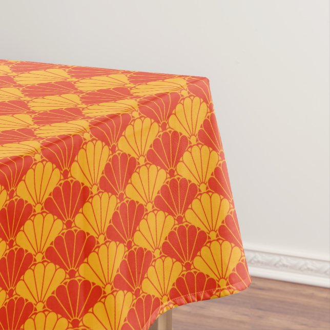 Vintage Red Yellow Kiku Chrysanthemum Mon Pattern  Tablecloth (In Situ)
