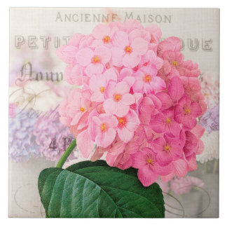 Vintage Redoute Pink Hydrangea Ceramic Tile