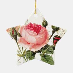 Vintage Redoute Rose Ceramic Ornament