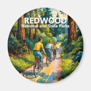 Vintage Redwood Family Cycling Van Gogh Colorful Magnet