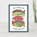 Vintage Reel Cool Dad Fish Father's Day | White Holiday Card<br><div class="desc">This fun greeting card for dad features a colourful, vintage painting of several barrier reef fish. The background colour and frame colours can be customized to any colour you'd like! Perfect for Father's Day, a birthday, or change the text for an uncle or grandpa! Text templates included on the back...</div>