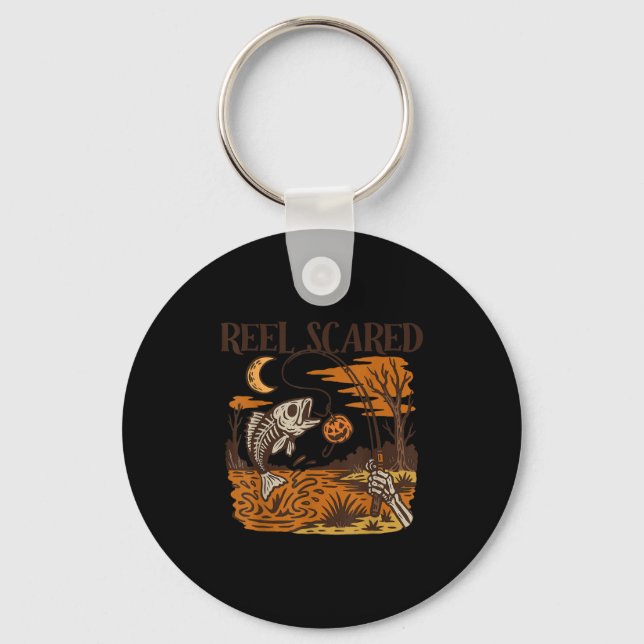 Vintage Reel Halloween Ed Fishing Skeleton Fisherm Keychain (Front)