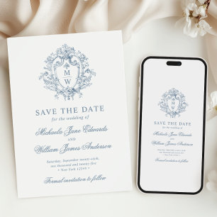 Vintage Regency Monogram Crest Non-Photo Wedding Save The Date