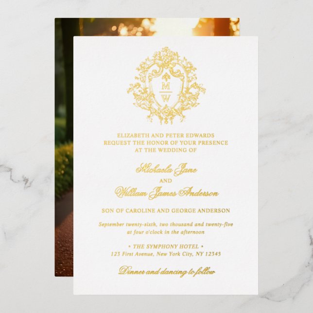 Vintage Regency Monogram Crest Photo Wedding (Front/Back)