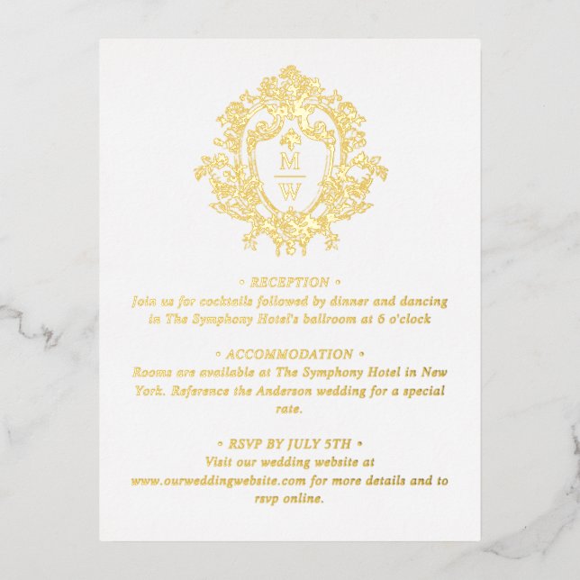Vintage Regency Monogram Crest Wedding Detail Card (Front)