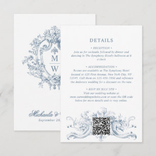 Vintage Regency Monogram Crest Wedding Details QR Enclosure Card