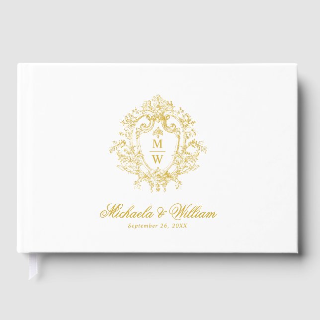 Vintage Regency Monogram Crest Wedding Guest Book (Front)