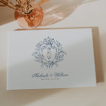 Vintage Regency Monogram Crest Wedding Guest Book<br><div class="desc">Capture the memories of your special day with this elegant Regency-inspired wedding guestbook. Featuring an intricate floral crest design in soft blue with a customizable monogram, this guestbook embodies regencycore sophistication and timeless charm. Personalized with your names and wedding date in refined script and serif typography, it offers a beautiful...</div>