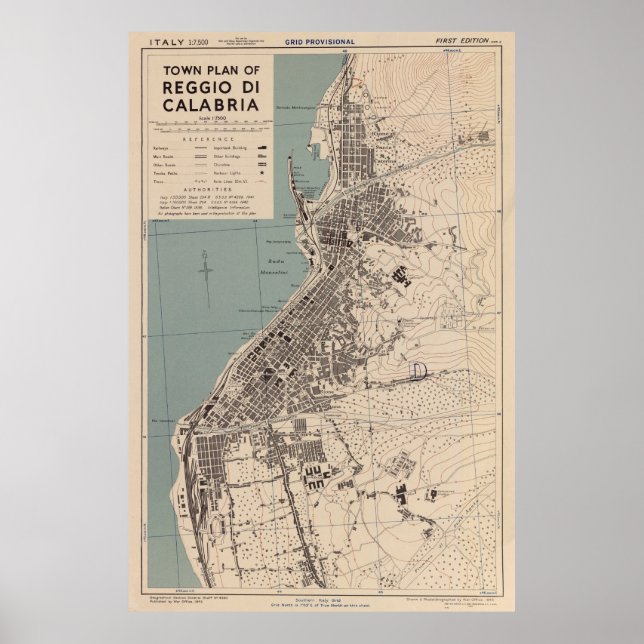 Vintage Reggio Calabria Italy Map (1943) Poster (Front)