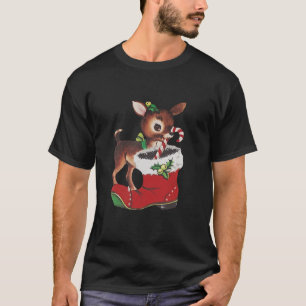 Vintage Reindeer Baby Deer Funny Santa Boot Candy  T-Shirt