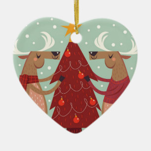 Vintage reindeer Christmas Ceramic Ornament