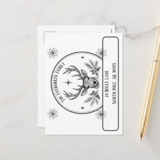Vintage Reindeer Christmas Family Return Address  Holiday Postcard