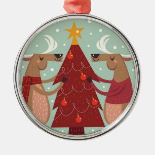 Vintage reindeer Christmas Metal Ornament