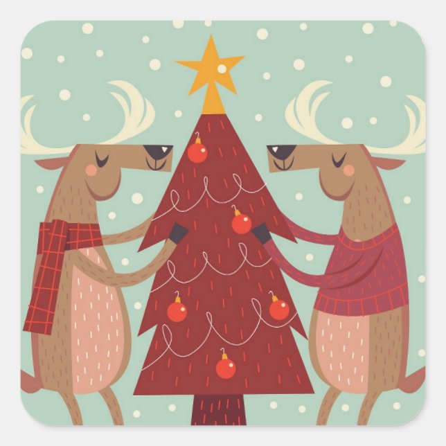 Vintage reindeer Christmas Square Sticker (Front)