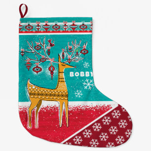 Vintage Reindeer Christmas Stocking