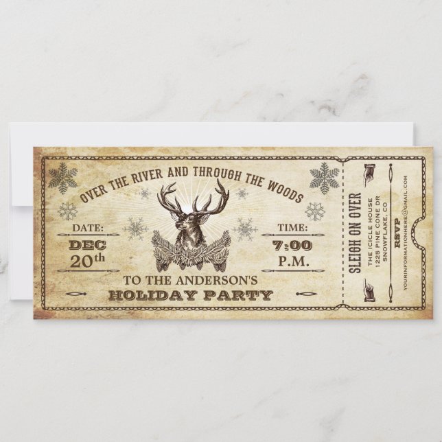 Vintage Reindeer Fête Billet Invitation (Devant)