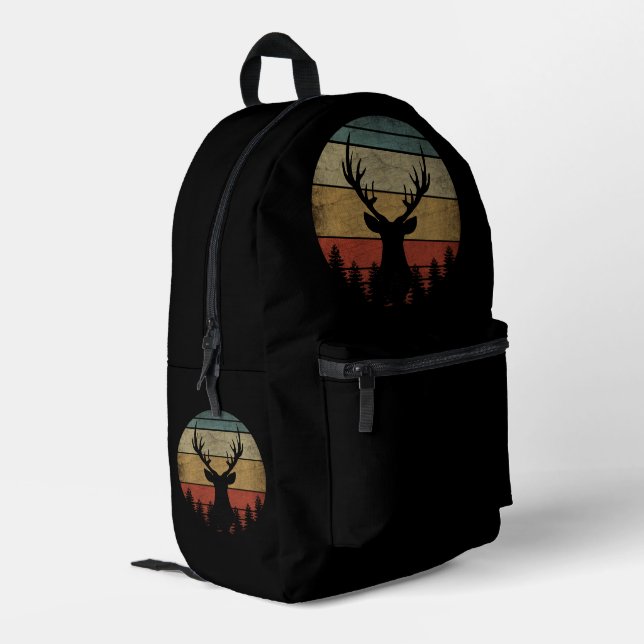 Vintage Reindeer Silhouette Deer Head Printed Backpack (Back Corner Left)