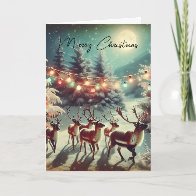 Vintage Reindeers and Christmas Lights   Card (Front)