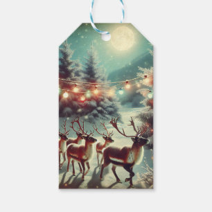 Vintage Reindeers and Christmas Lights Gift Tags