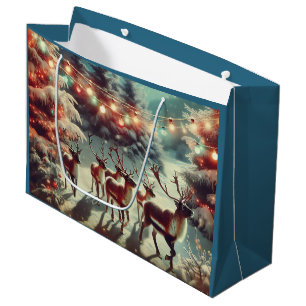Vintage Reindeers and Christmas Lights   Large Gift Bag