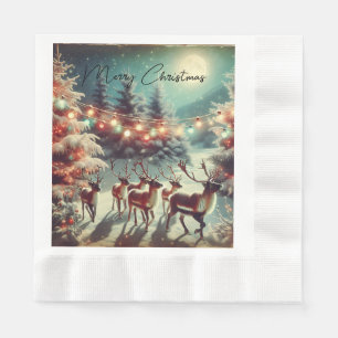 Vintage Reindeers and Christmas Lights   Napkin