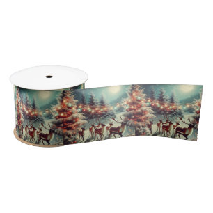 Vintage Reindeers and Christmas Lights   Satin Ribbon