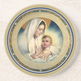 Vintage Relgious Christmas, Madonna and Child Coaster