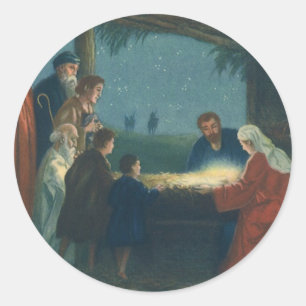 Vintage Religion, Adoration of the Shepherds Classic Round Sticker