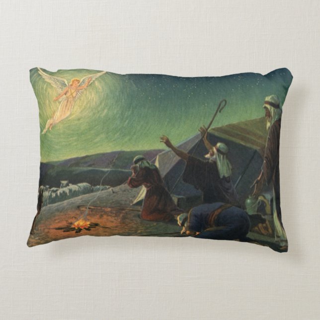 Vintage Religion, Annunciation to the Shepherds Accent Pillow (Back)