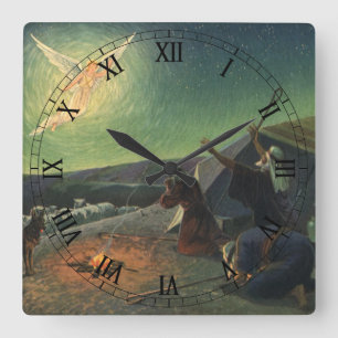 Vintage Religion, Annunciation to the Shepherds Square Wall Clock