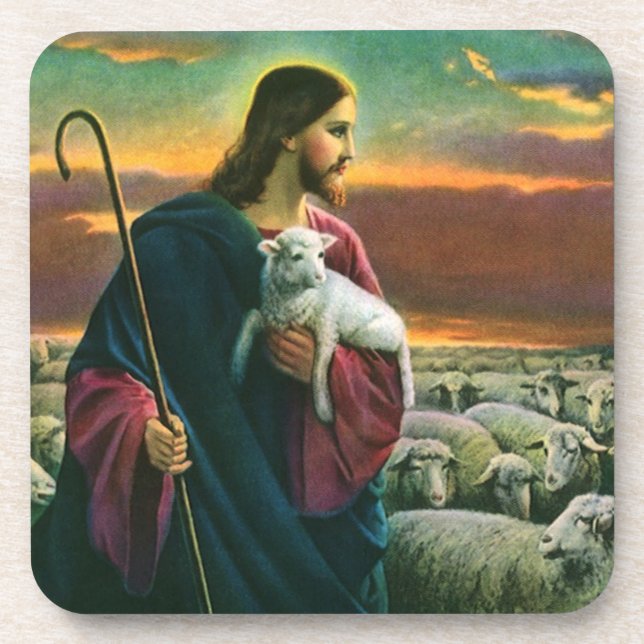 Vintage Religion, Christ Good Shepherd with Flock Coaster (Front)