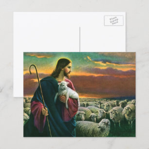 Vintage Religion, Christ Good Shepherd with Flock Postcard