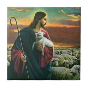 Vintage Religion, Christ Good Shepherd with Flock Tile