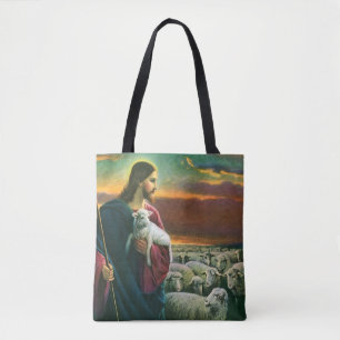 Vintage Religion, Christ Good Shepherd with Flock Tote Bag