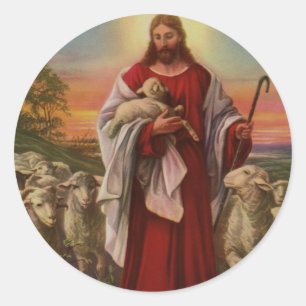Vintage Religion, Christ the Good Shepherd Flock Classic Round Sticker
