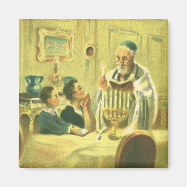 Vintage Religion, Judaism, Lighting the Menorah Magnet (Front)
