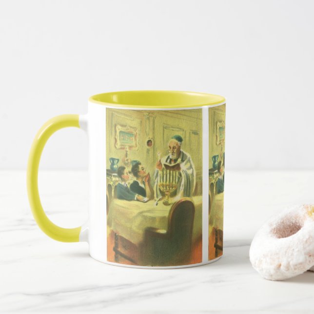 Vintage Religion, Judaism, Lighting the Menorah Mug (With Donut)