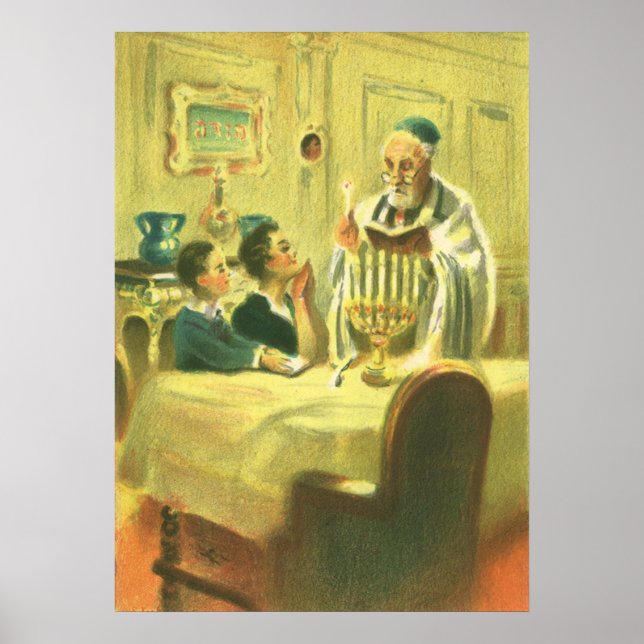 Vintage Religion, Judaism, Lighting the Menorah Poster (Front)