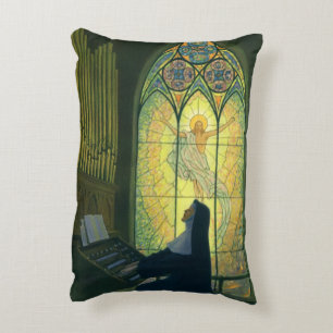 Vintage Religion, Nun Playing an Organ in Church Accent Pillow