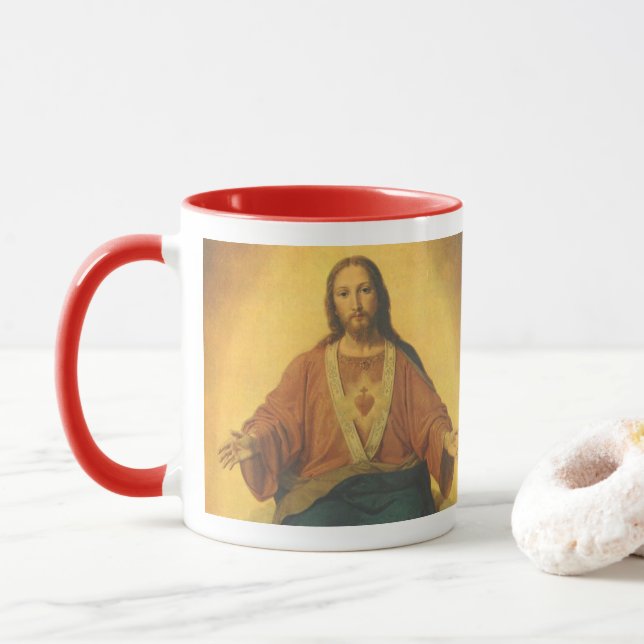 Vintage Religion, Sacred Heart of Jesus Christ Mug (With Donut)
