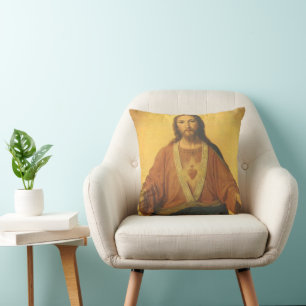 Vintage Religion, Sacred Heart of Jesus Christ Throw Pillow