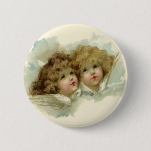 Vintage Religion, Victorian Angels in the Clouds 2 Inch Round Button