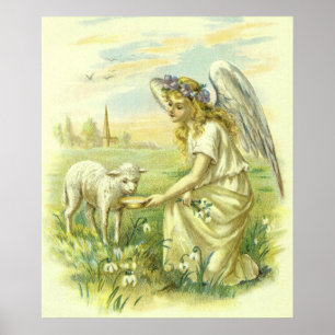 Vintage Religion, Victorian Easter Angel with Lamb Poster