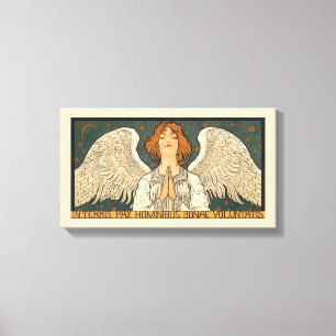 Vintage Religious Angel Praying with Gold Stars Canvas Print