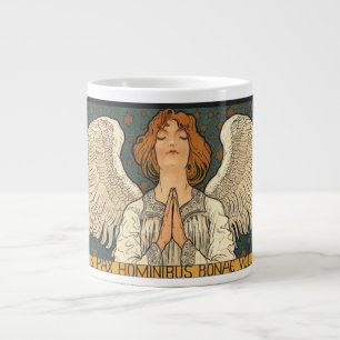Vintage Religious Angel Praying with Gold Stars Large Coffee Mug