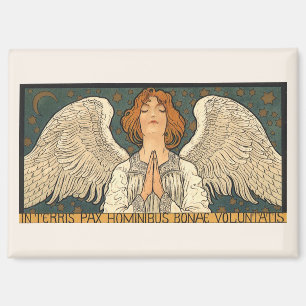 Vintage Religious Angel Praying with Gold Stars Magnet