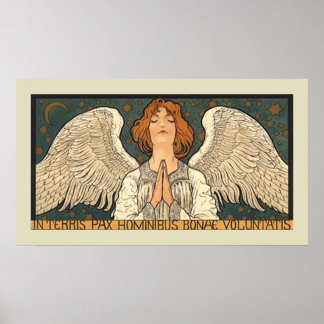 Vintage Religious Angel Praying with Gold Stars Poster (Front)