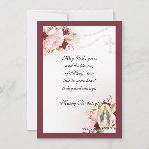 Vintage Religious Birthday Virgin Mary Holy Rosary Card